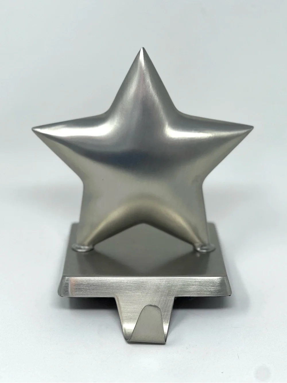 Crate & Barrel Brushed Silver Star Christmas Stocking Holder Hook Heavy Holiday